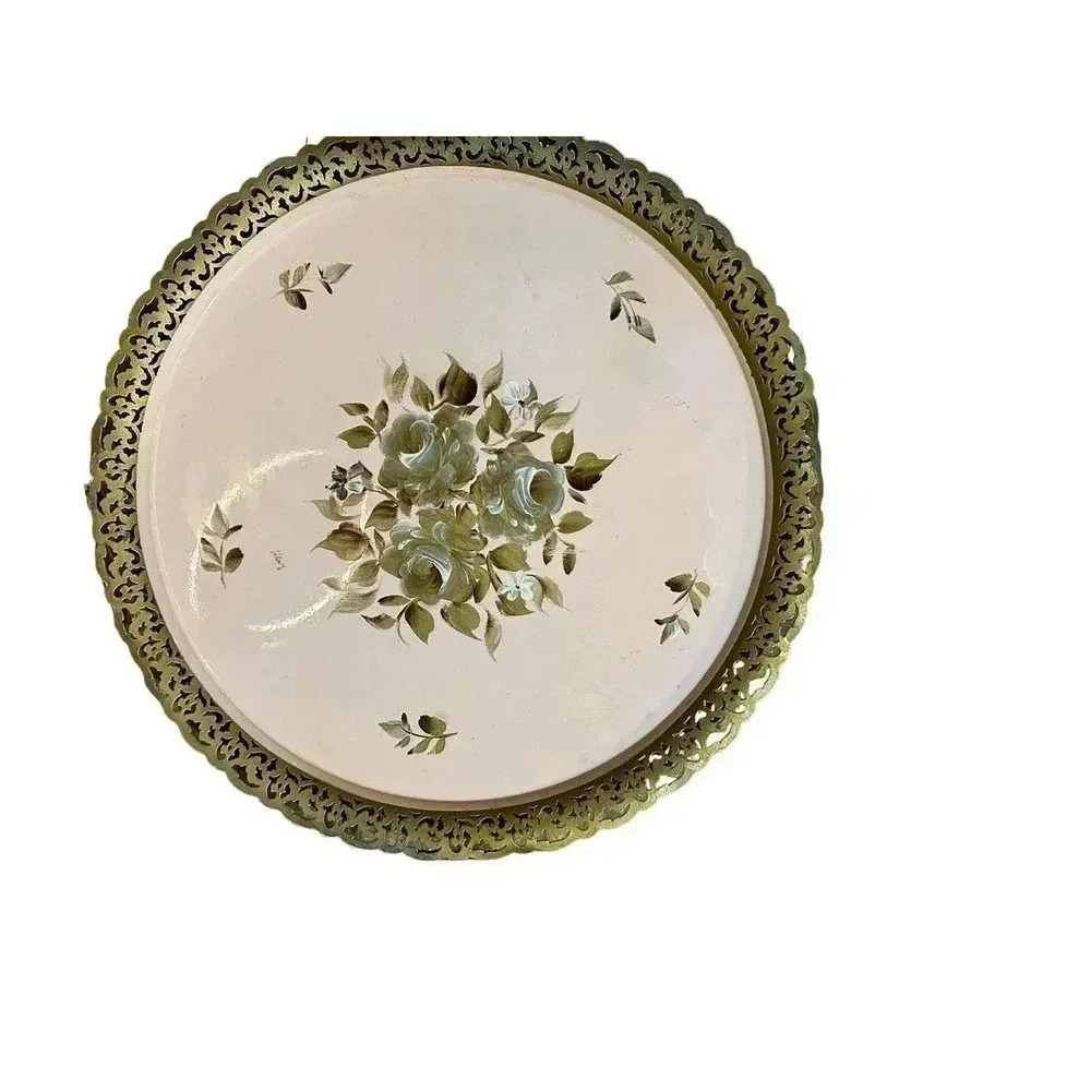 Vintage Nashco Products Metal Hand Painted Floral Serving Tray Size OS